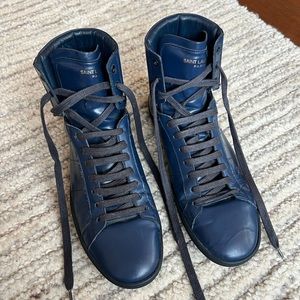 Saint Laurent Men's Navy Leather SL01H Hi Top Sneakers - Size EU 44 (US 11)